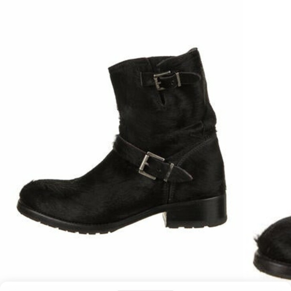 Penelope Chilvers Black pony fur Moto Boots with Buckles. Size 7